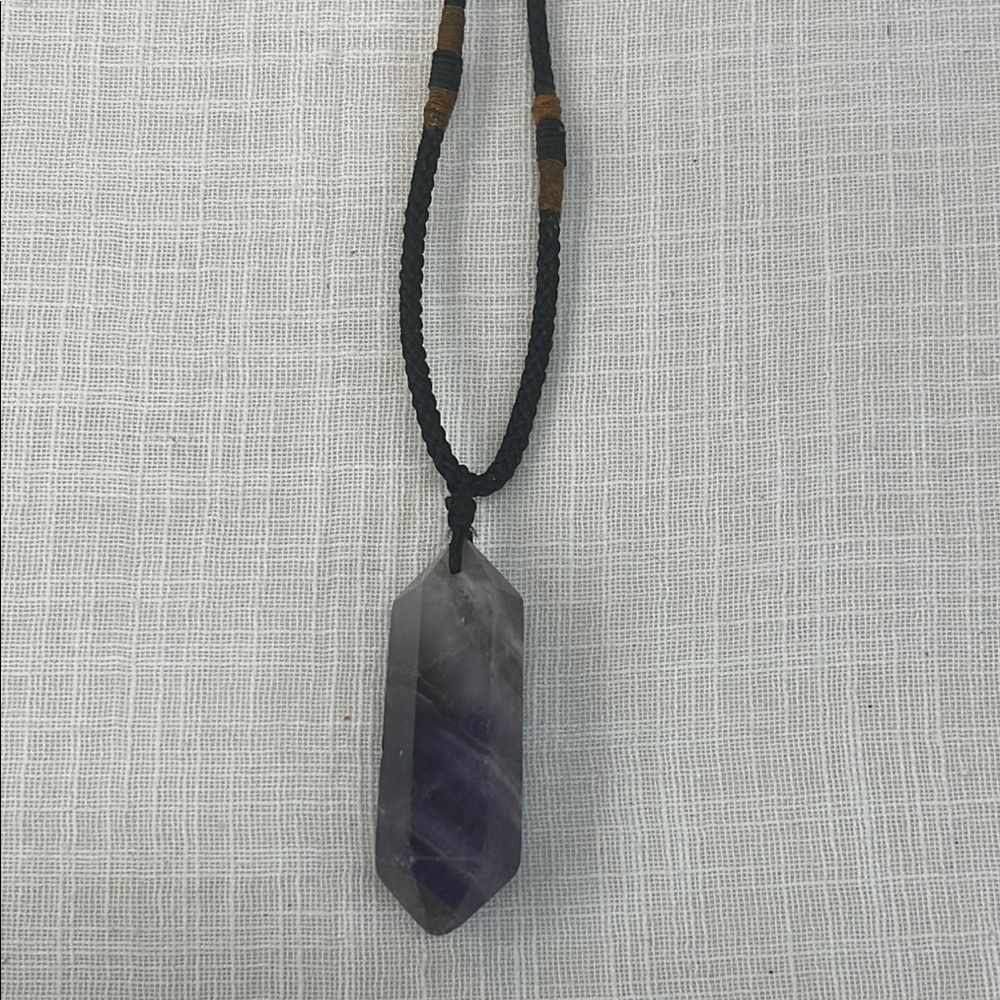 Natural amethyst hexagonal shape on hand woven 16 inch necklace